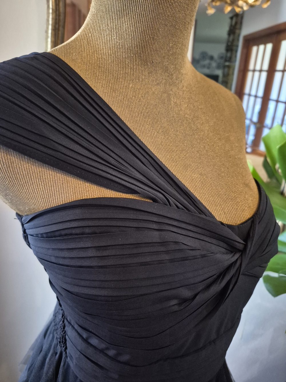 Luxxel Black One-Shoulder Pleated Twist Dress